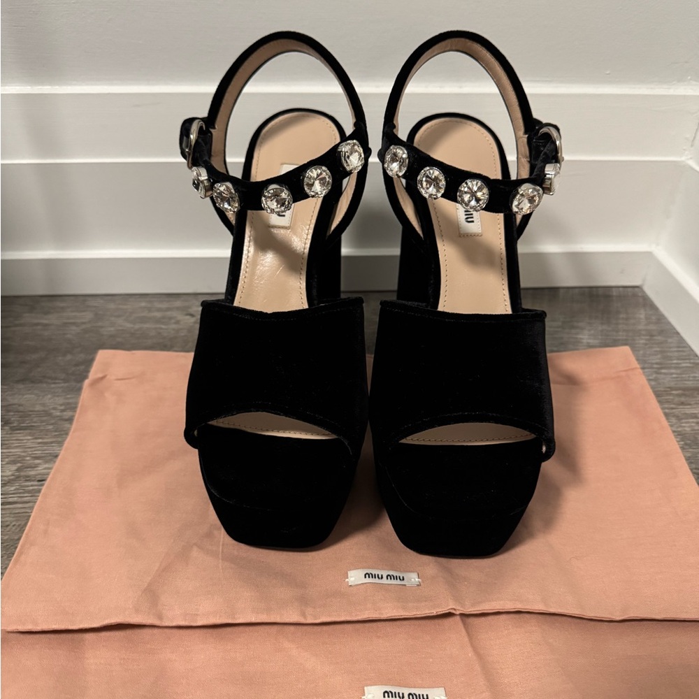 Miu Miu Black Heeled Sandals with Chunky Platform